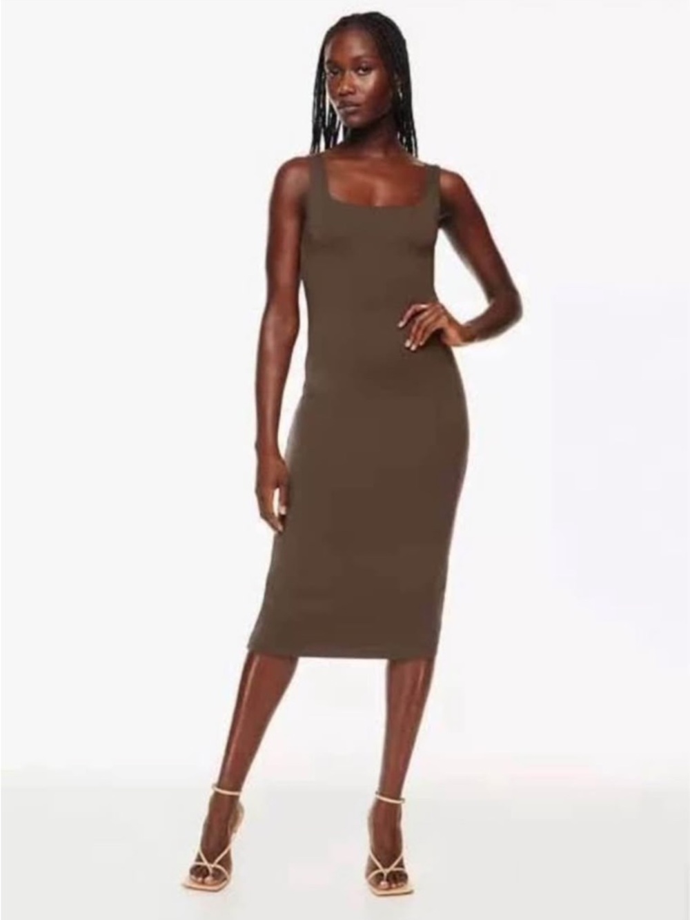 Aritzia Square-Neck Midi Contour Dress - Brown